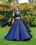 ROYAL BLUE COLOR SEQUENCE EMBROIDERED GEORGETTE LEHENGA CHOLI