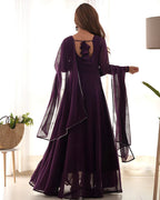 WINE COLOR GEORGETTE THREE PIECE ANARKALI SUIT