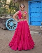 RANI PINK COLOR RAYON EMBROIDERED NAVRATRI LEHENGA CHOLI