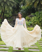 OFF-WHITE COLOR KORA COTTON NAVRATRI GOWN