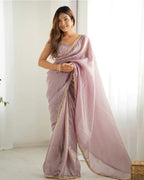 LIGHT DUSTY MAUVE COLOR TISSUE SILK PRE DRAPPED SAREE