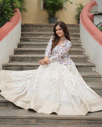 WHITE COLOR VISCOSE JACQUARD CROP TOP LEHENGA CHOLI