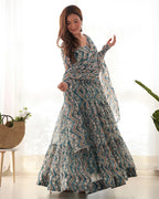 LIGHT BLUE COLOR SOFT GEORGETTE RUFFLE STYLE ANARKALI SUIT