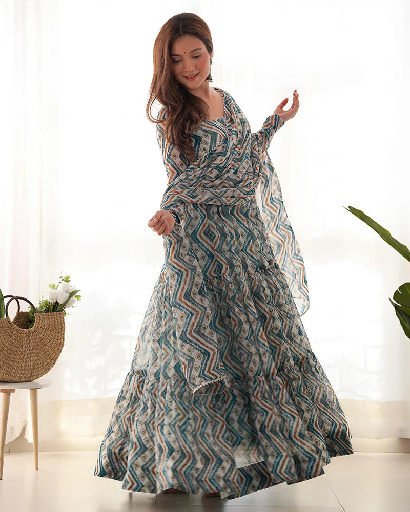 LIGHT BLUE COLOR SOFT GEORGETTE RUFFLE STYLE ANARKALI SUIT