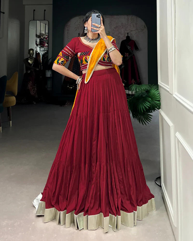 MAROON COLOR RAYON RUFFLE STYLE NAVRATRI LEHENGA CHOLI