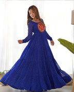 ROYAL BLUE COLOR GEORGETTE LAHERIYA PRINT NAVRATRI GOWN