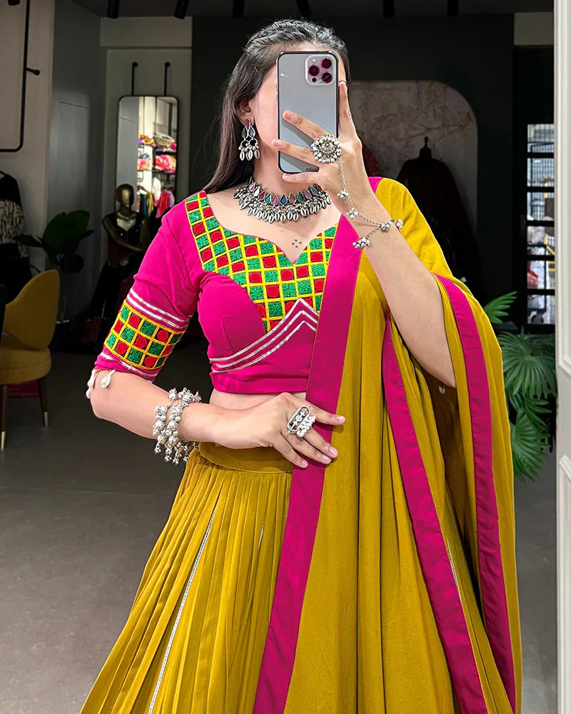 MUSTARD COLOR PURE RAYON NAVRATRI LEHENGA CHOLI