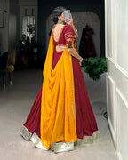 MAROON COLOR RAYON RUFFLE STYLE NAVRATRI LEHENGA CHOLI