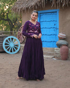 PURPLE COLOR RAYON RUFFLE STYLE NAVRATRI GOWN