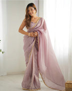 LIGHT DUSTY MAUVE COLOR TISSUE SILK PRE DRAPPED SAREE