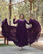 PURPLE COLOR DESIGNER EMBROIDERED GOWN WITH DUPATTA