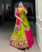 PINK AND PARROT COMBINATION COLOR COTTON NAVRATRI LEHENGA CHOLI