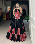 DESIGNER MAROON AND BLACK COLOR COTTON PRINTED LEHENGA CHOLI