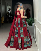 MAROON COLOR COTTON FOIL PRINTED NAVRATRI LEHENGA CHOLI