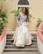 WHITE COLOR VISCOSE JACQUARD CROP TOP LEHENGA CHOLI