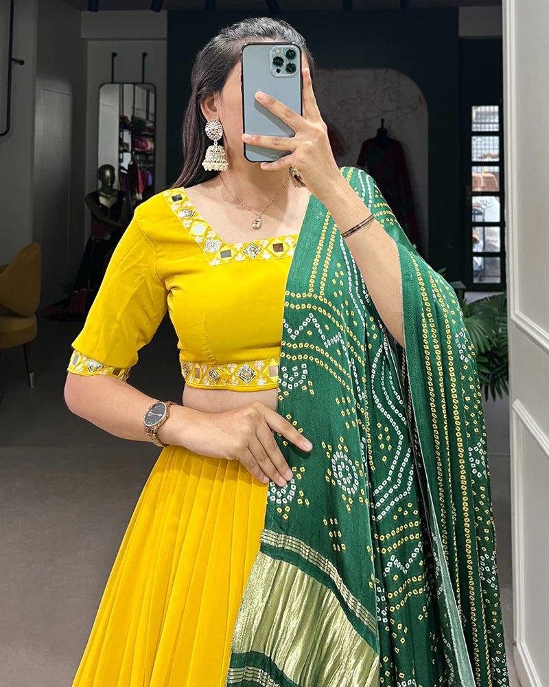 YELLOW COLOR GEORGETTE DESIGNING LEHENGA CHOLI