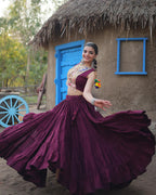 WINE COLOR RAYON EMBROIDERED NAVRATRI LEHENGA CHOLI