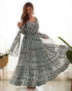 LIGHT BLUE COLOR SOFT GEORGETTE RUFFLE STYLE ANARKALI SUIT