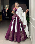 WHITE AND WINE COLOR COTTON NAVRATRI LEHENGA CHOLI