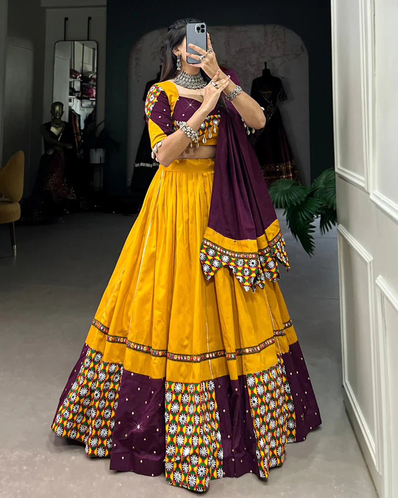 MUSTARD COLOR PURE COTTON NAVRATRI LEHENGA CHOLI