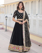 BLACK COLOR GEORGETTE SEQUENCE EMBROIDERED LEHENGA CHOLI