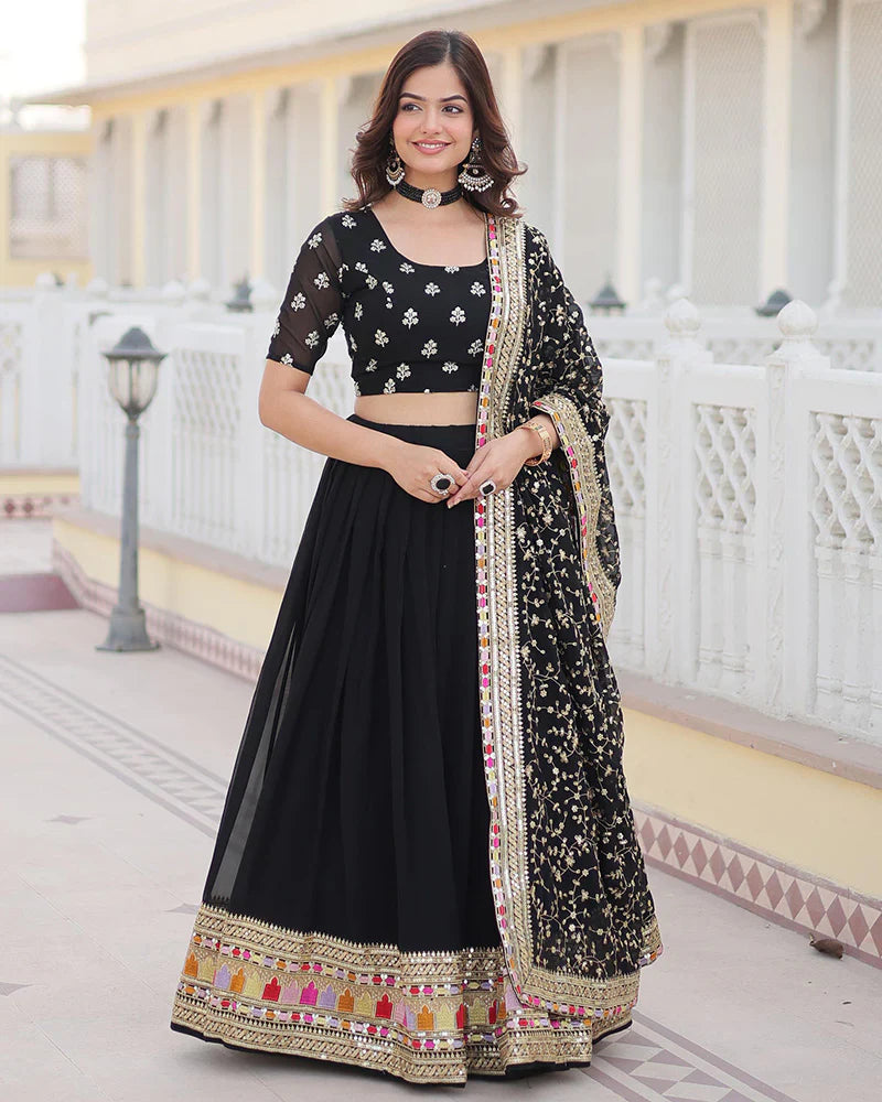 BLACK COLOR GEORGETTE SEQUENCE EMBROIDERED LEHENGA CHOLI