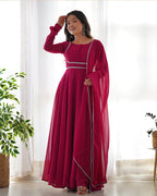 ROSE PINK COLOR GEORGETTE THREE PIECE ANARKALI SUIT