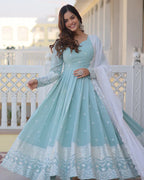 EXCLUSIVE PISTA COLOR GEORGETTE GOWN WITH DUPATTA