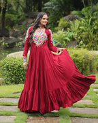 MAROON COLOR REYON GAMTHI STYLE NAVRATRI GOWN
