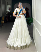 WHITE COLOR RAYON RUFFLE STYLE NAVRATRI LEHENGA CHOLI