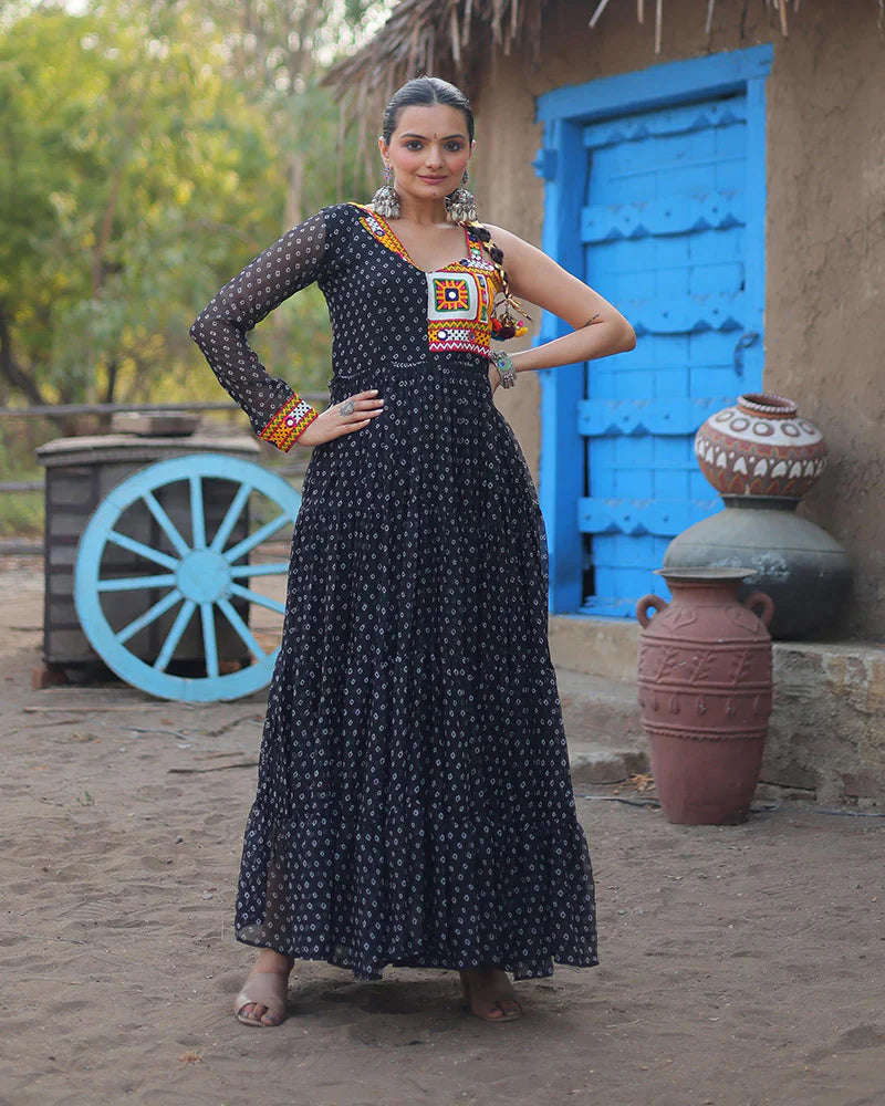 BLACK COLOR GEORGETTE FULL FLAIR NAVRATRI GOWN