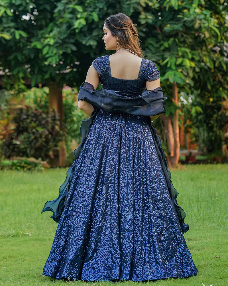 ROYAL BLUE COLOR SEQUENCE EMBROIDERED GEORGETTE LEHENGA CHOLI