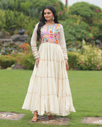 OFF-WHITE COLOR KORA COTTON MULTI THREADED NAVRATRI GOWN