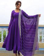 PURPLE COLOR GEORGETTE ANARKALI WITH EMBROIDERED DUPATTA