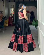 DESIGNER MAROON AND BLACK COLOR COTTON PRINTED LEHENGA CHOLI