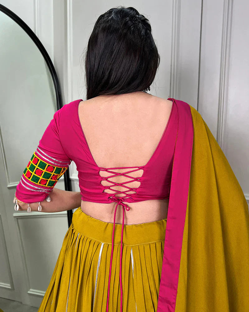 MUSTARD COLOR PURE RAYON NAVRATRI LEHENGA CHOLI