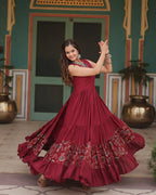 MAROON COLOR REYON PRINTED NAVRATRI GOWN
