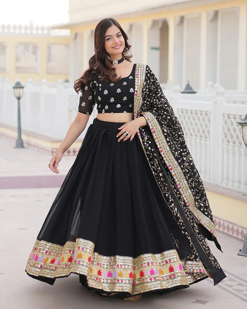 BLACK COLOR GEORGETTE SEQUENCE EMBROIDERED LEHENGA CHOLI