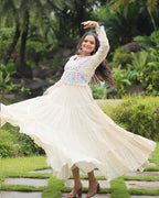 OFF-WHITE COLOR KORA COTTON NAVRATRI GOWN