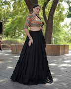 BLACK COLOR RAYON FULL FLAIR NAVRATRI LEHENGA CHOLI