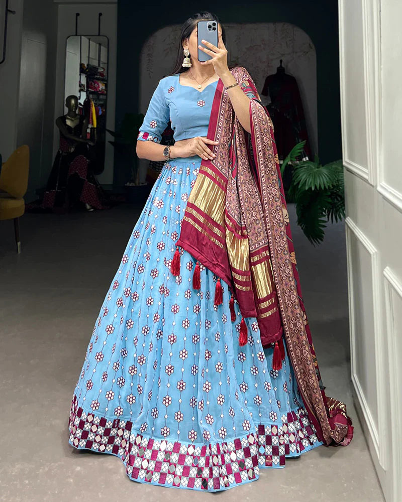 SKY BLUE COLOR GEORGETTE DESIGNING LEHENGA CHOLI