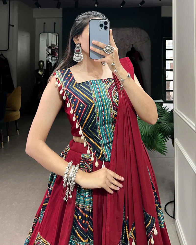 MAROON COLOR COTTON FOIL PRINTED NAVRATRI LEHENGA CHOLI