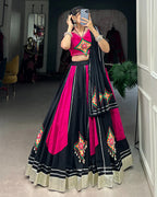 PINK AND BLACK COLOR COTTON NAVRATRI LEHENGA CHOLI