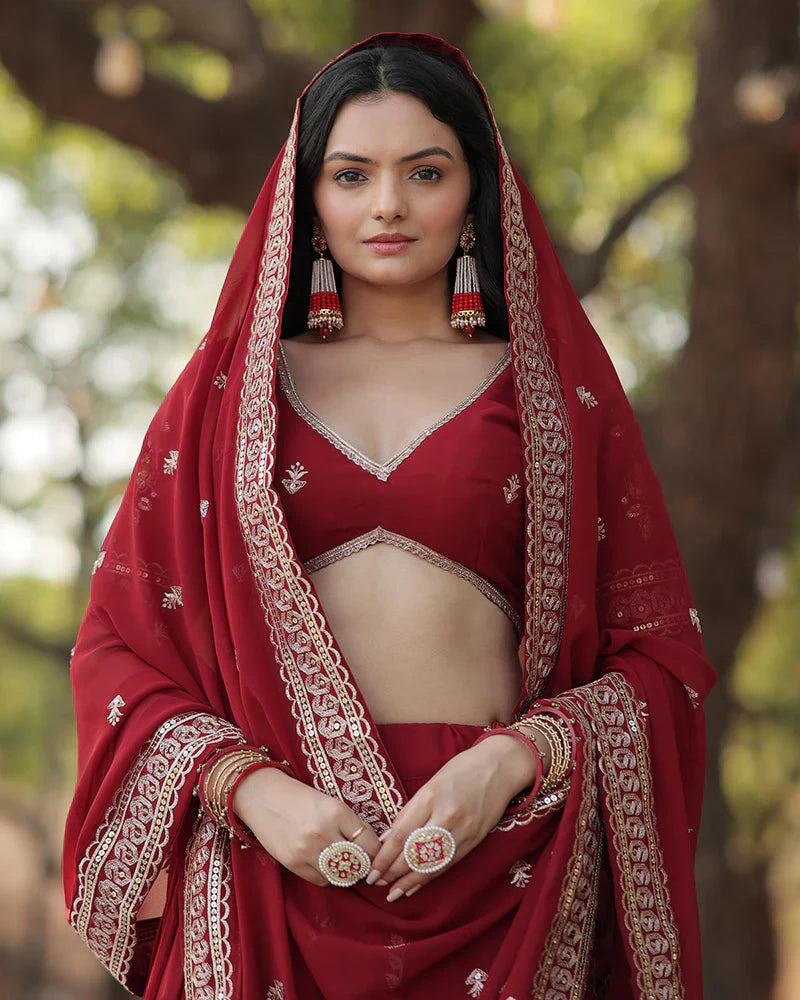 RED COLOR DESIGNING BLOOMING LEHENGA CHOLI