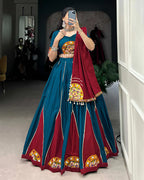 TEAL GREEN COLOR PURE COTTON NAVRATRI LEHENGA CHOLI