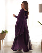 WINE COLOR GEORGETTE THREE PIECE ANARKALI SUIT