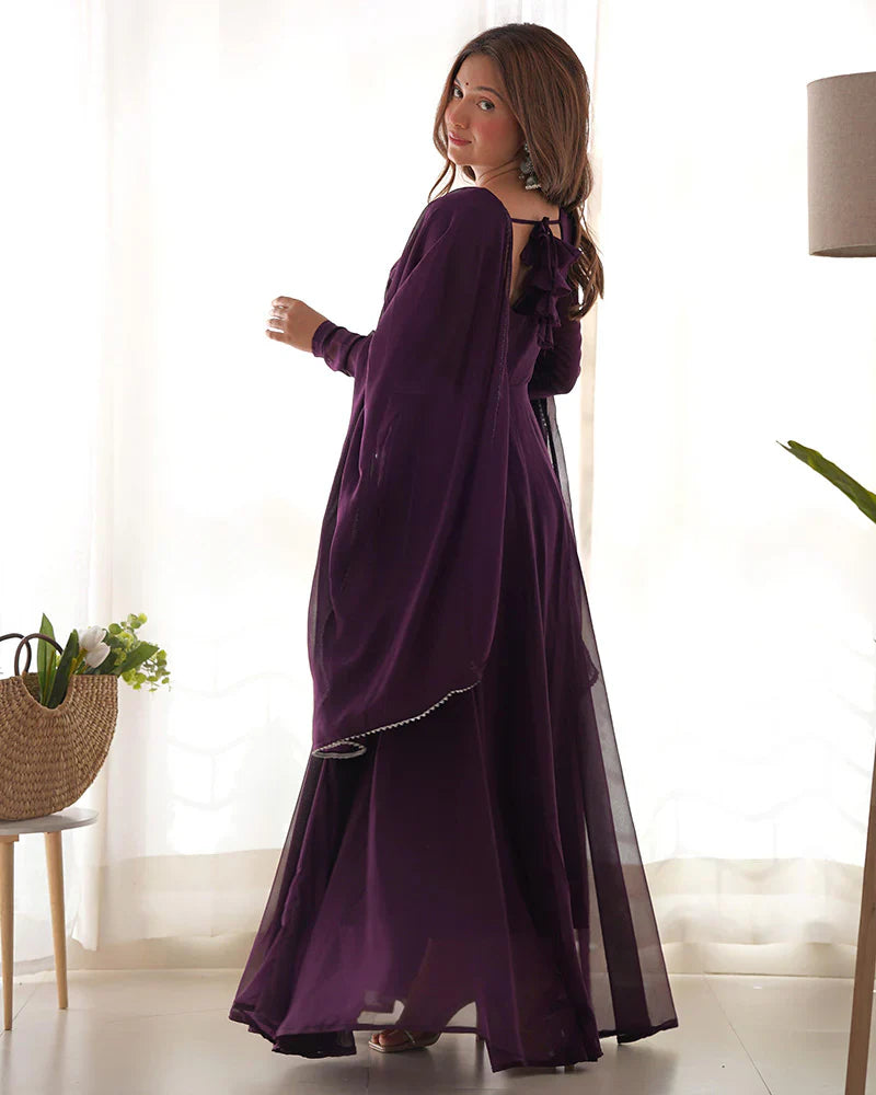 WINE COLOR GEORGETTE THREE PIECE ANARKALI SUIT