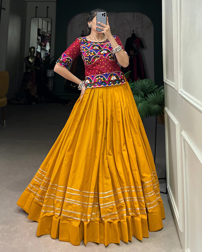 MUSTARD COLOR COTTON NAVRATRI LEHENGA CHOLI