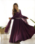 BEAUTIFUL WINE COLOR PURE CHANDERI SILK THREE PIECE ANARKALI SUIT