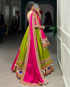 PINK AND PARROT COMBINATION COLOR COTTON NAVRATRI LEHENGA CHOLI